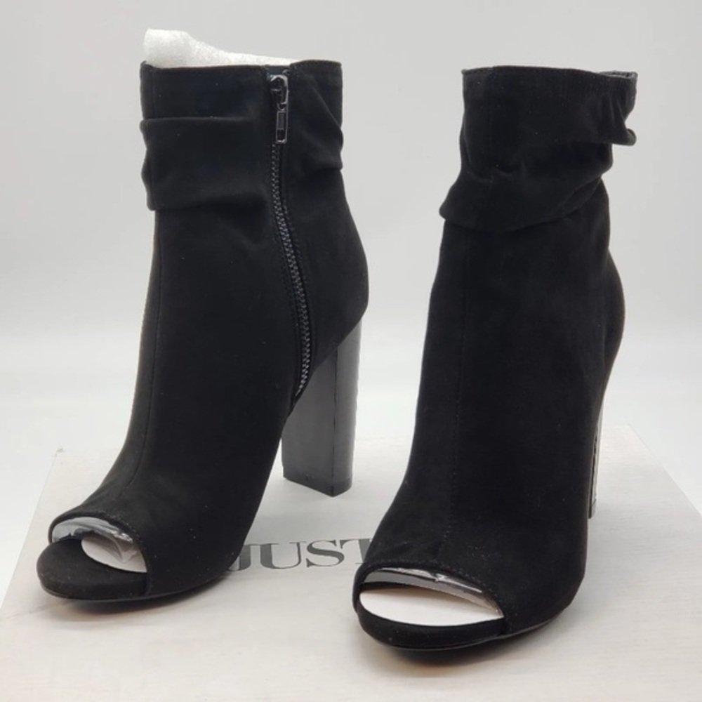 Women's JUSTFAB ALANDRA Black open toe  ankle boots suede Size 6.5